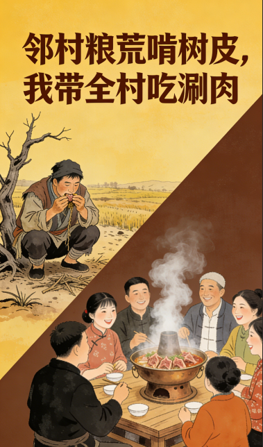 邻村粮荒啃树皮，我带全村吃涮肉